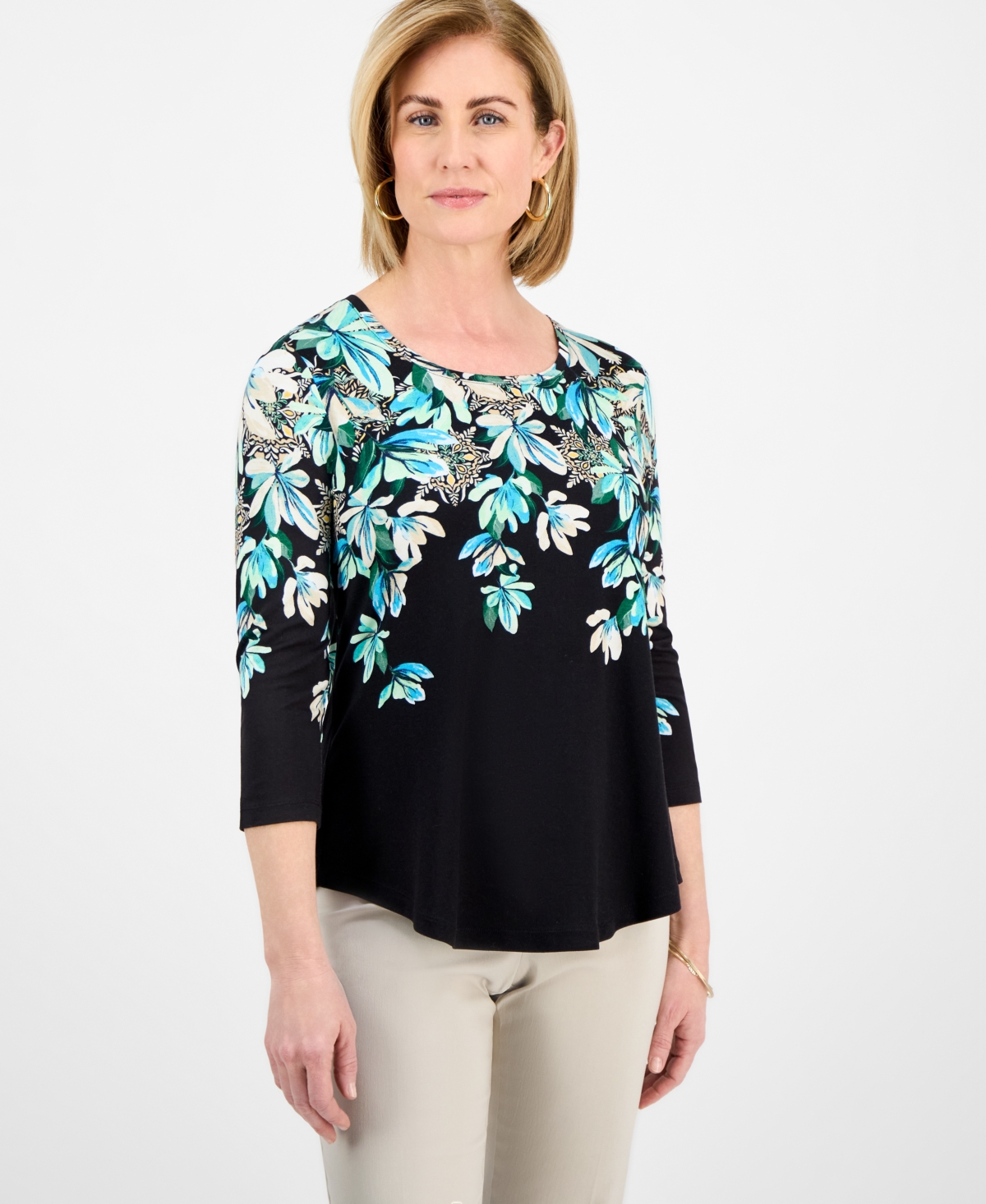 JM COLLECTION PETITE 3/4-SLEEVE TOP, EXCLUSIVELY AT MACY'S 