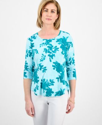 JM Collection - Petite Shadow Silhouette 3/4-Sleeve Top