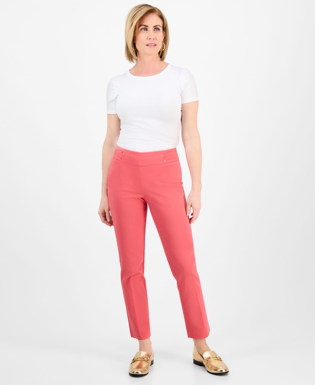 Jm Collection Petite Studded-rivet Straight-leg Pants, Petite & Petite Short, Created For Macy's