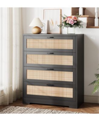 4 Drawer Dresser for Bedroom, Rattan Chest of Dressers