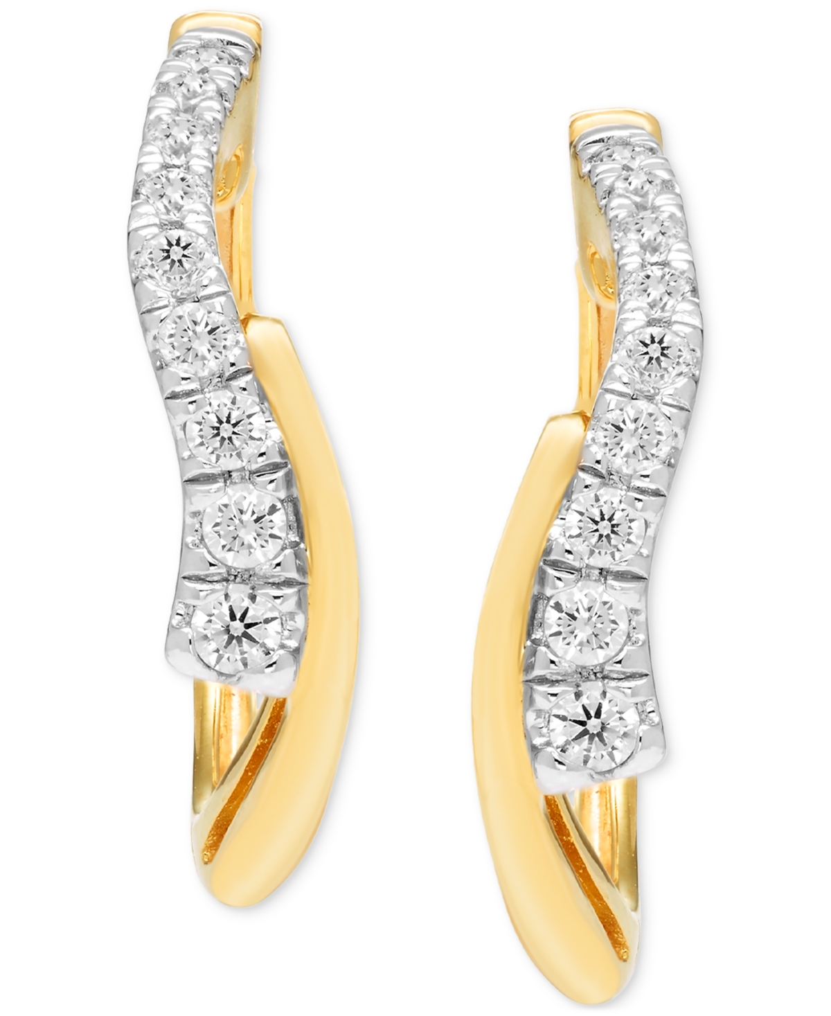 Macy's Diamond Swirl Small Hoop Earrings (1/4 Ct. T.w.) In 10k Gold, 0.7" In Yellow Gol