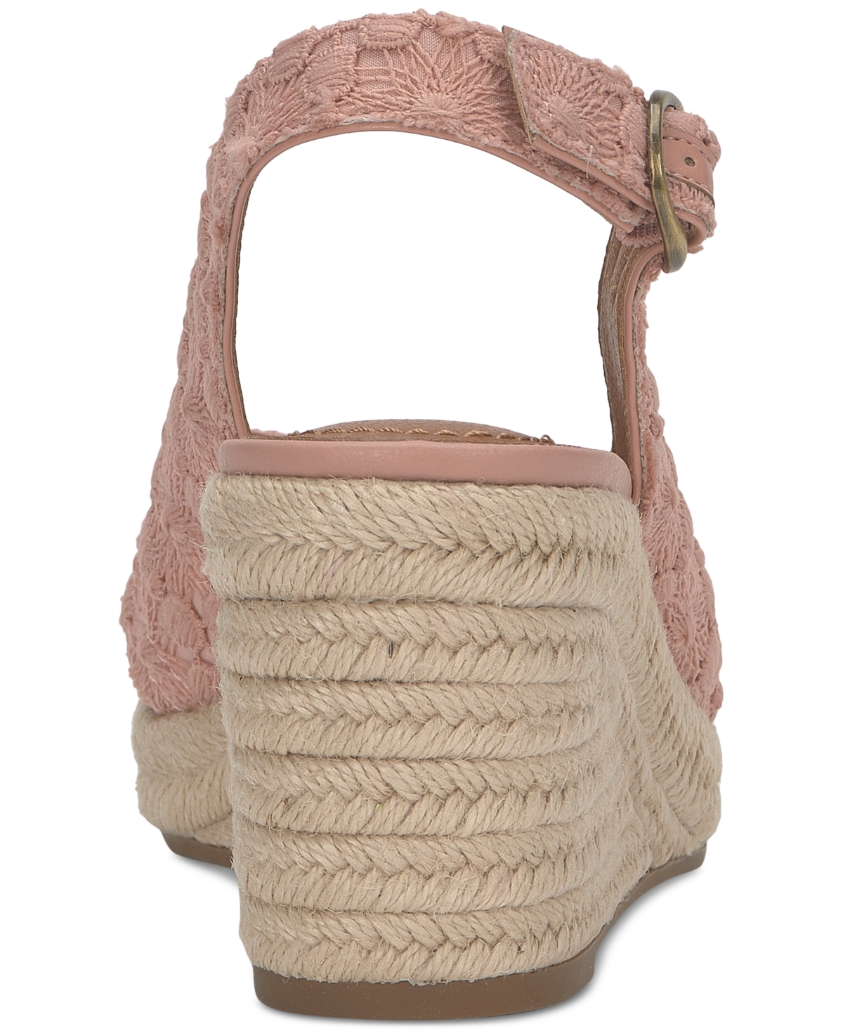 Shop Lucky Brand Women's Cyrila Floral Slingback Peep-toe Espadrille Wedge Sandals In Bellini Blush Lace Floral