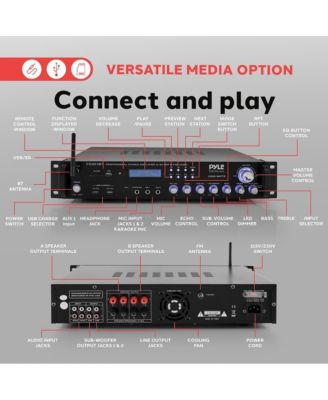 Bluetooth Home Theater Amplifier - Multi-Channel Pro Audio Stereo Pre-Amplifier with USB Charge, MP3/USB/SD Readers, FM Radio, Rack Mount (2000W MAX)