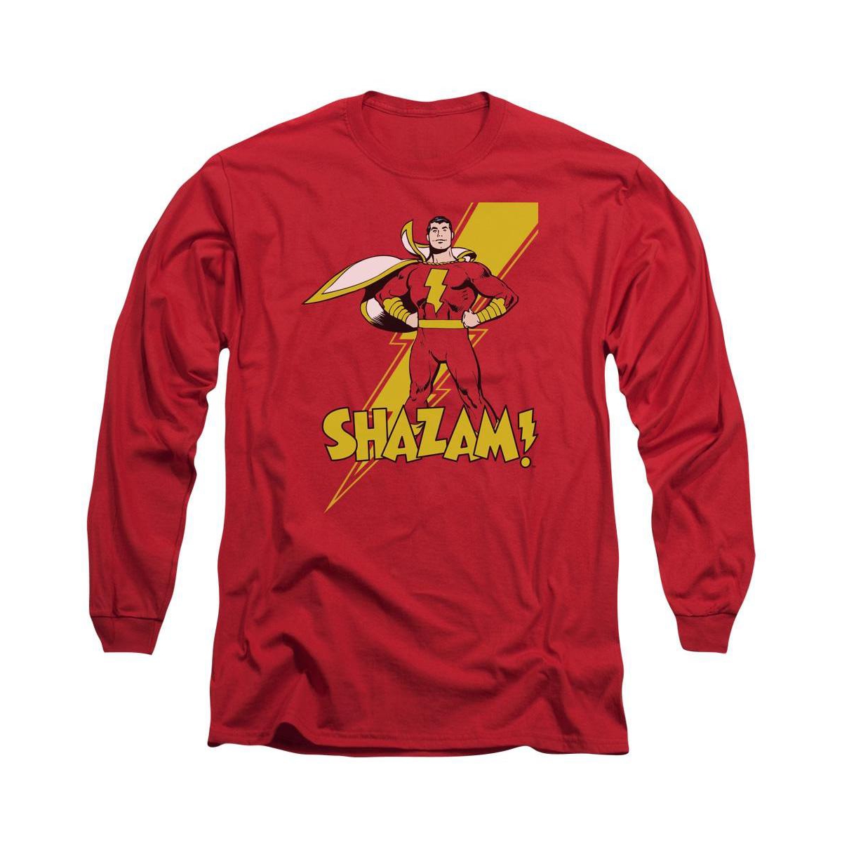 Men's Dc Comics Shazam Shazam Long Sleeve Adult Tee / T-Shirt - Red