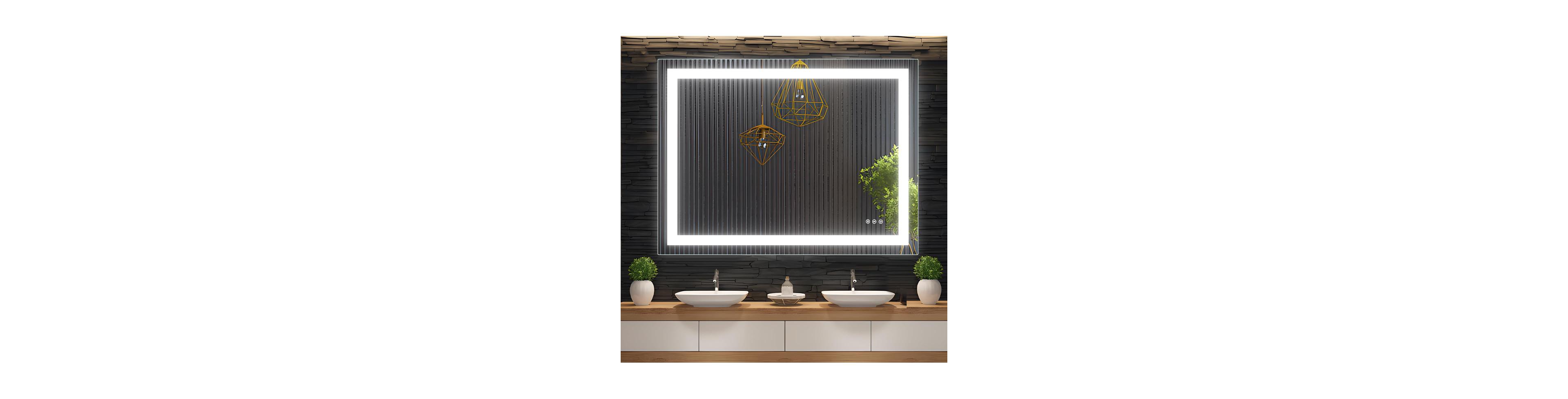 gaomon Led Bathroom Mirror 48x36 inch with Front and Backlight, Stepless Dimmable Wall Mirrors with Anti-Fog, Shatter-Proof, Memory, 3 Colors