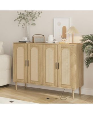 Rattan Sideboard Buffet Cabinet, 4 Doors Accent Storage Cabinet