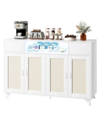 Sideboard Buffet Cabinet, 4 Rattan Doors 2 Drawers Accent Storage Cabinet