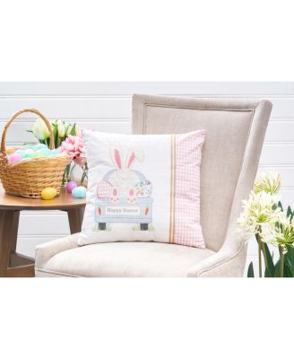 Happy Easter Spring Themed Bunny Eggs Embroidered Accent Throw Pillow, 18" x 18"