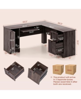 L-Shaped Office Desk with Storage Drawers and Keyboard Tray