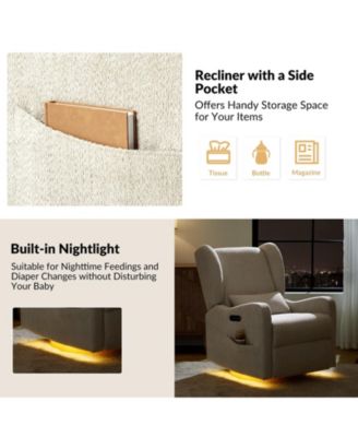 Rosalina Modern Recliner with Built-In Nightlight and Wooden Base