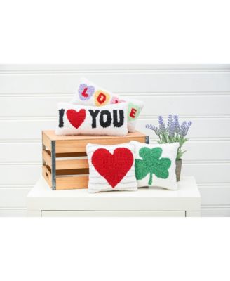 Valentine's Day "I Heart You" Small/Petite Hooked White Accent Pillow, 6" x 12"