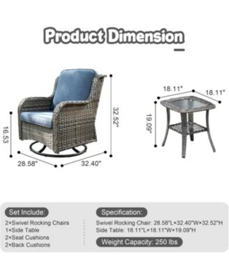 Outdoor Swivel Rocker Chairs Set, 3 Piece Patio Bistro Set with 360 Degrees Rocking Chair and Side Table