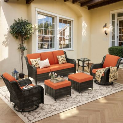 6 Pcs Outdoor Patio Furniture Set,High Back Sofa and Swivel Chairs Set