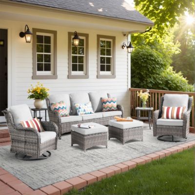 6 Pcs Outdoor Patio Furniture Set,High Back Sofa and Swivel Chairs Set