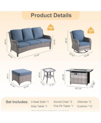 Outdoor Swivel Rocking Chairs Set, Patio Furniture Set with 50,000 BTU Rectangular Propane Fire Pit Table, 7 Pieces High Back Conversation Sofa and Side Table