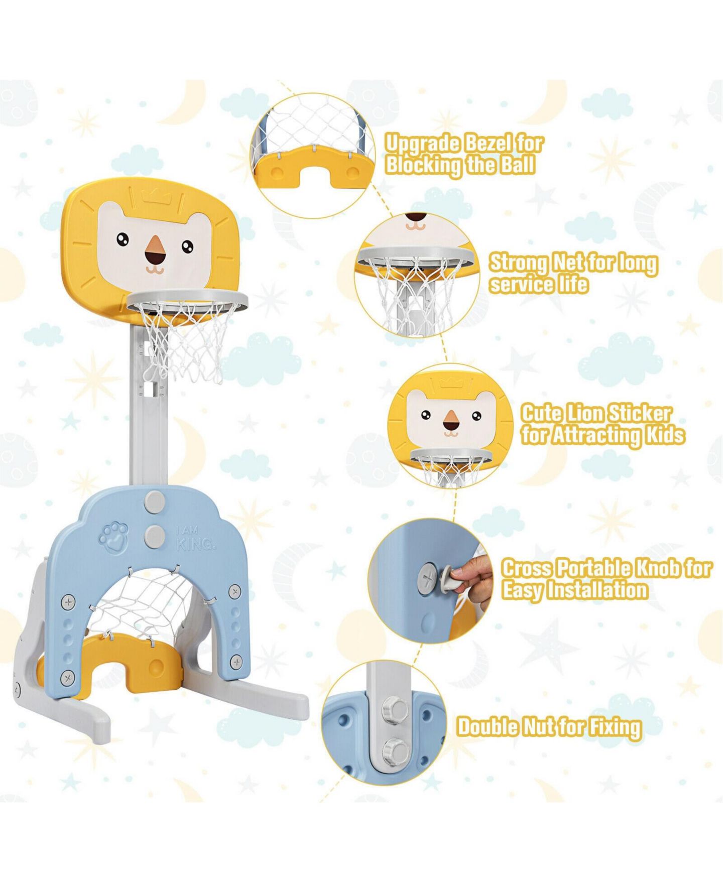 Детские игрушки KUYOTQ 3-in-1 Adjustable Basketball Hoop Sports Set, Ages 2-7 — фото 4