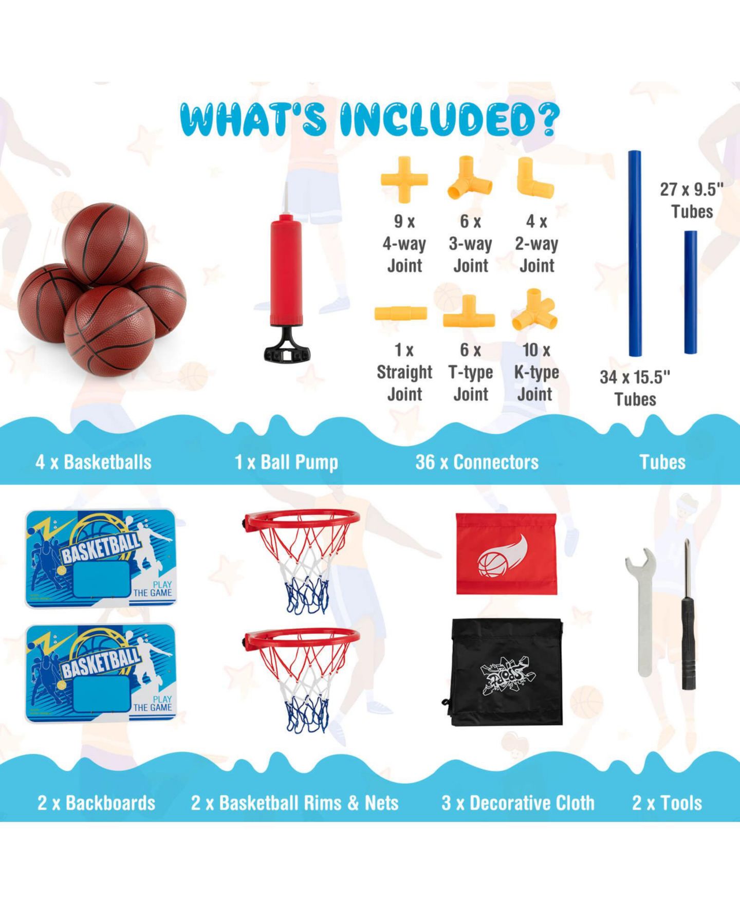 Детские игрушки KUYOTQ Kids Arcade Basketball Game Set with 4 Basketballs and Ball Pump — фото 9