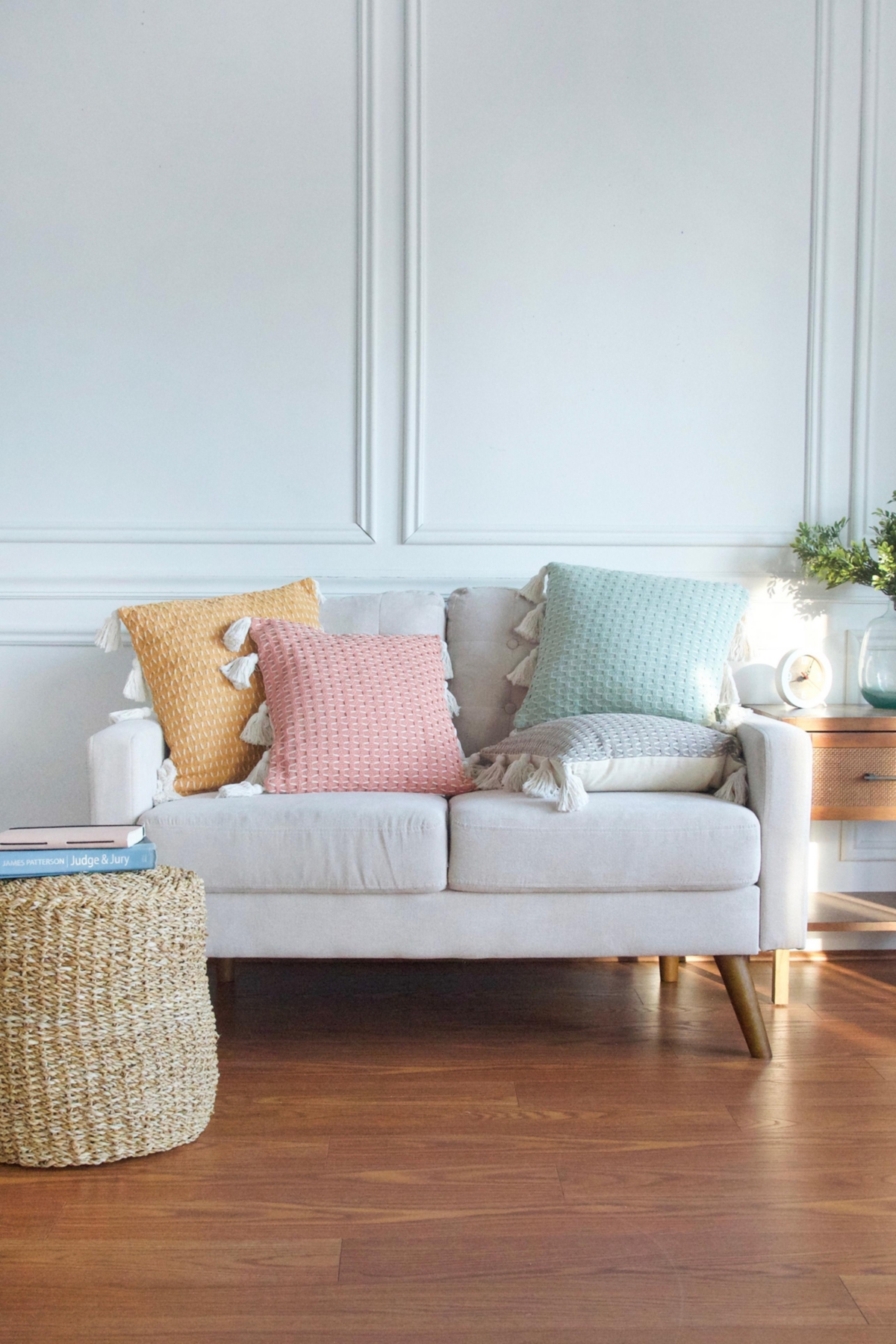 Ochre Textured Diamond Woven Throw Pillow