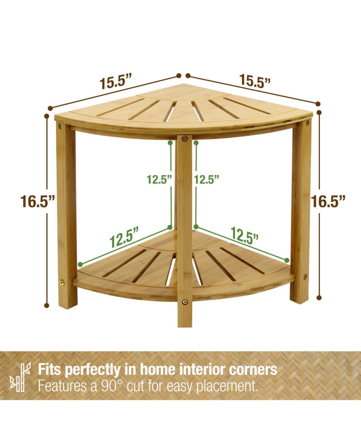 Sorbus Corner Shower Bench with Shelf 2-Tier Wood Storage & Seat for Bathroom, Shower, Spa, Sauna
