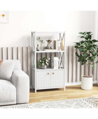 25" x 12" x 47" Bathroom Storage Cabinet with Open Shelves & Double Doors Modern Storage Organizer