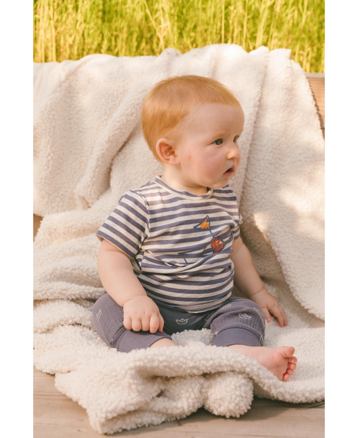 Deux par Deux Baby Boys Organic Cotton Top And Muslin Pant Set Striped Navy
