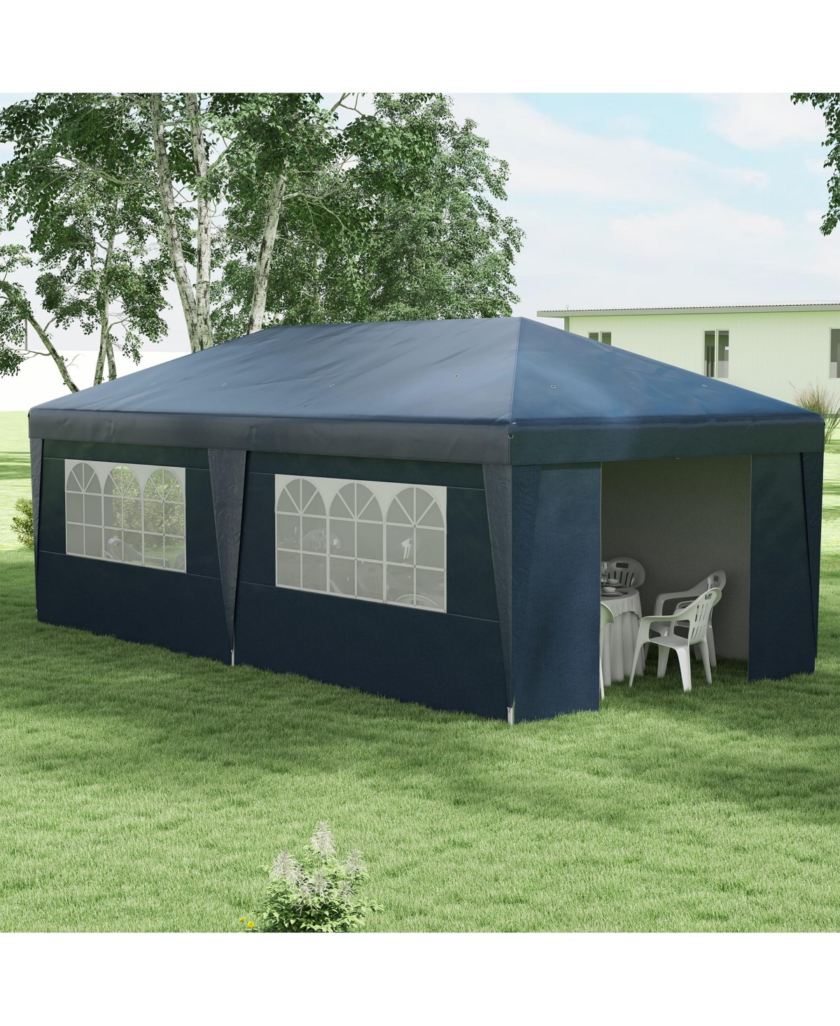 10' x 19.5' Large Party Tent Pop Up Canopy w/ Weight Bags, - Dark blue