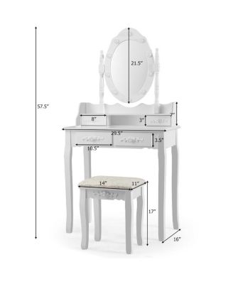 Makeup Vanity Dressing Table Set with Dimmable Bulbs Cushioned Stool