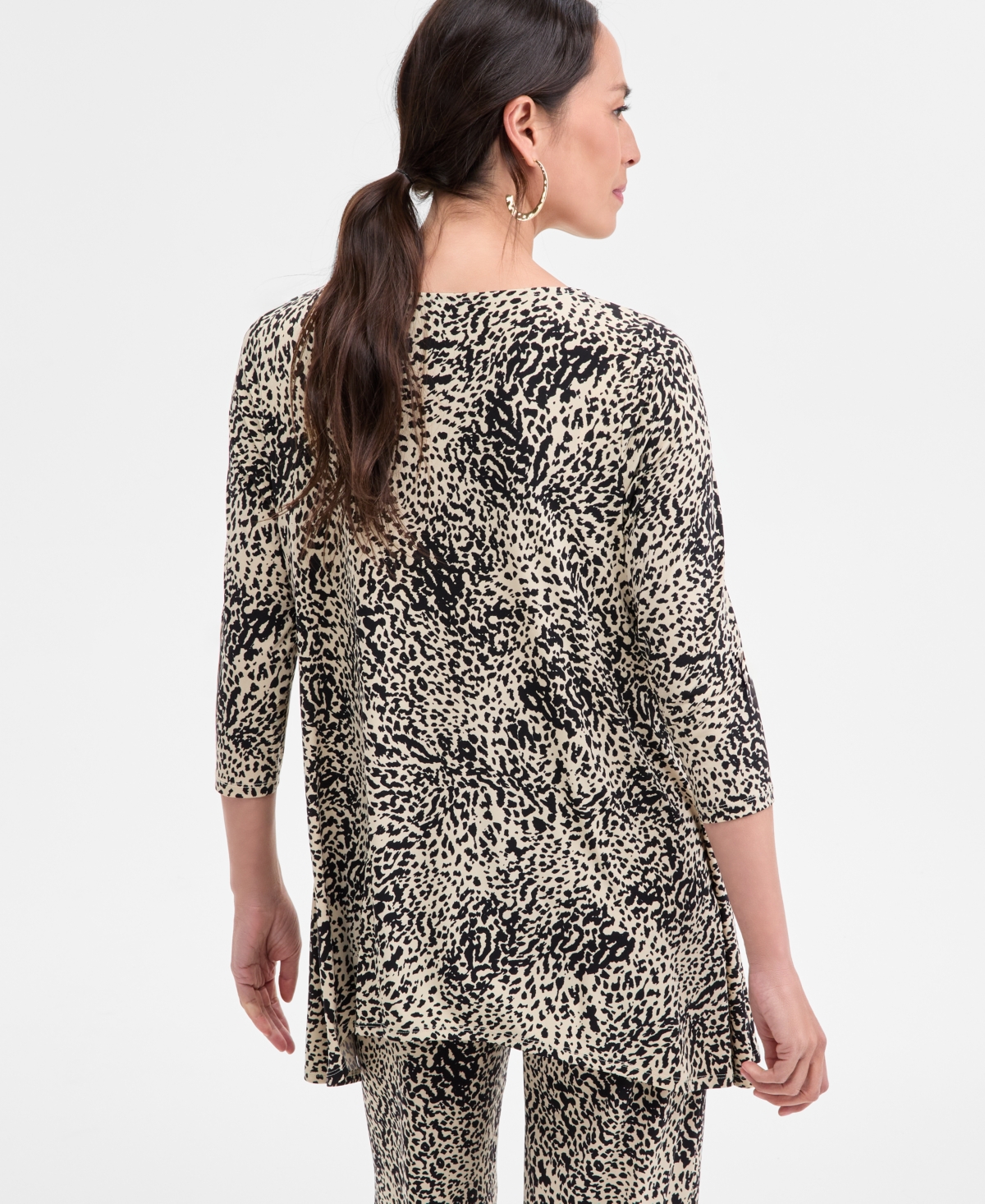 Shop Jm Collection Women's Printed 3/4-sleeve Knit Top, Exclusively At Macy's In Coffee Cake