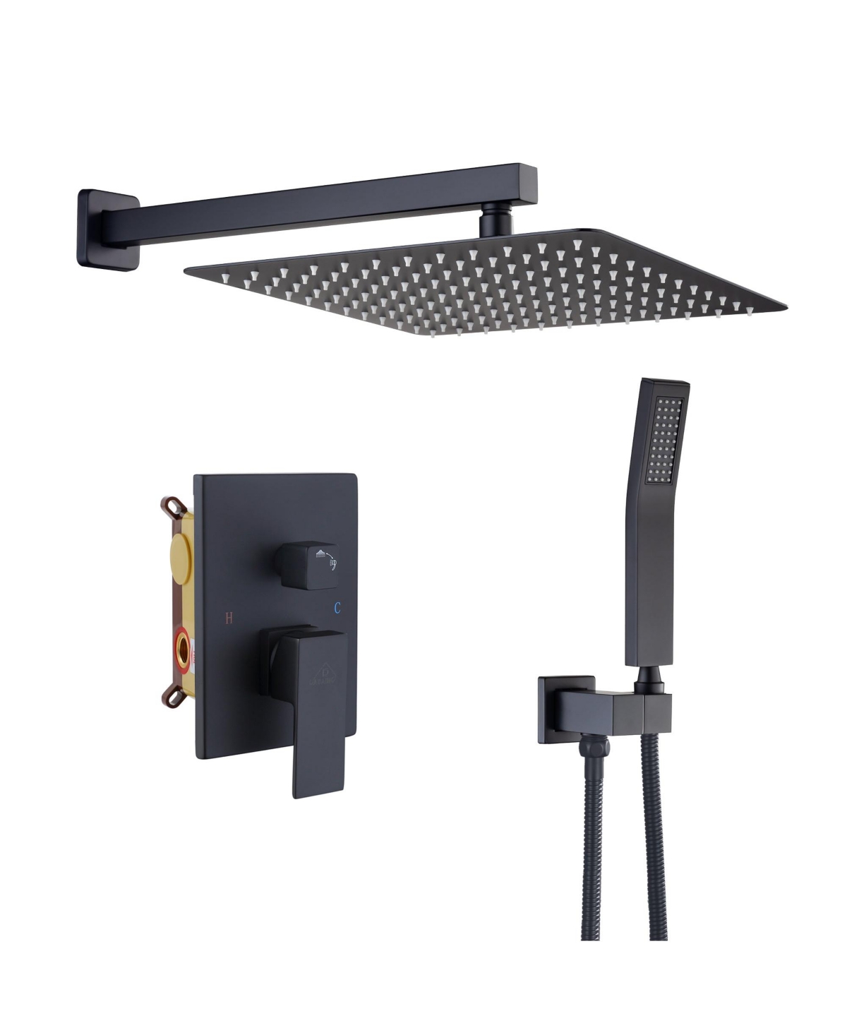 12-inch Rainfall Shower System with Handheld Shower Head Bathroom Faucet Set Wall-Mounted Shower Head with Value, Matte Black - Matte black