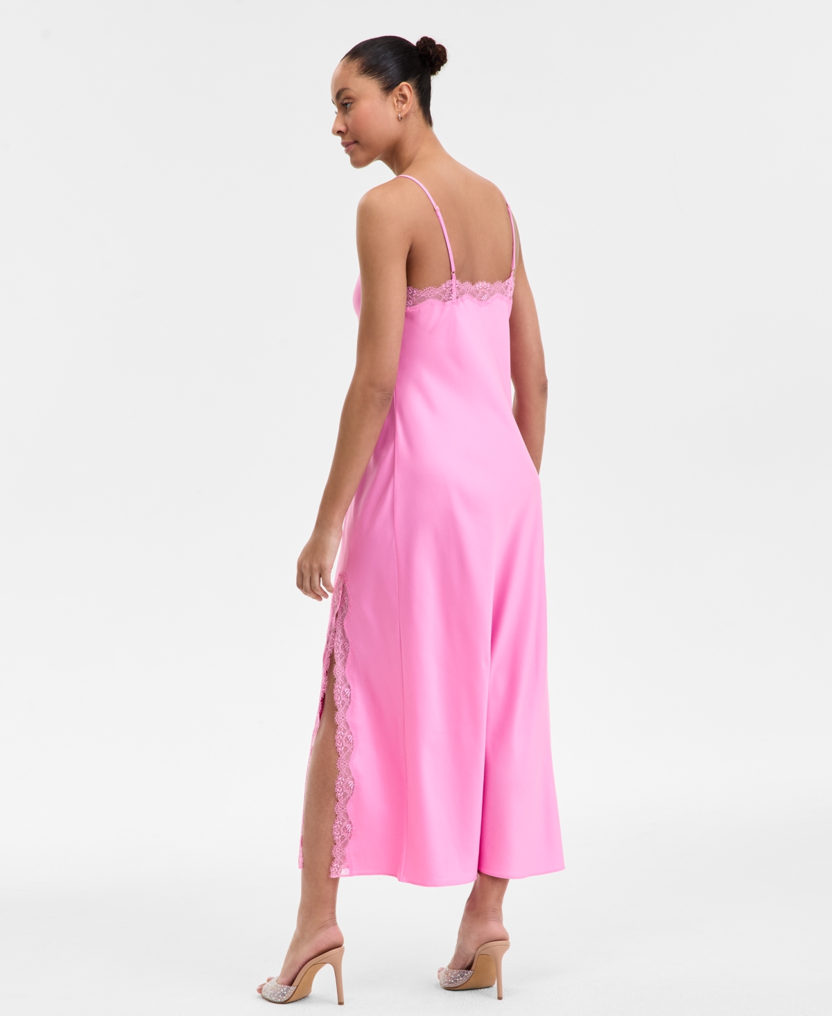 Inc International Concepts Women's Lace-trim Satin Nightgown, Exclusively At Macy's In Juicy Pink