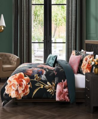 Botanical Birds Bedding 220 Thread Count 100% Cotton Sateen 5 Piece Queen Size Reversible Comforter Set