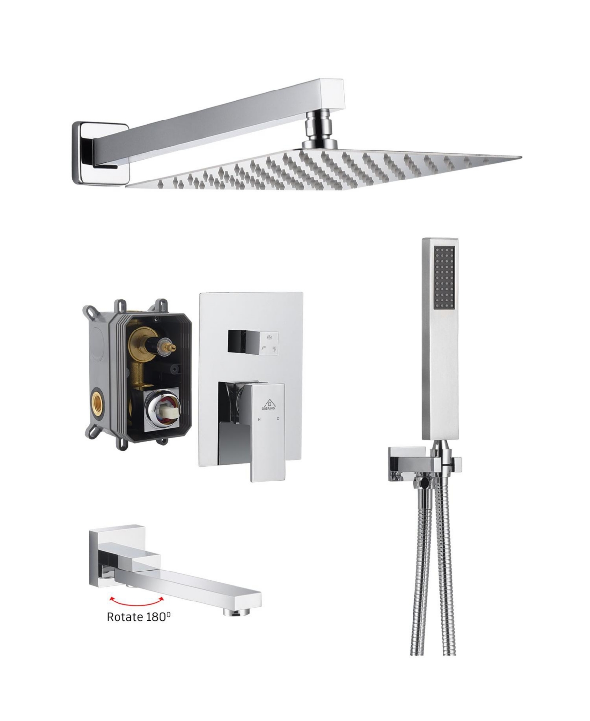 3-Function Shower System Rain System Wall-Mounted Shower Head with Handheld Shower Sprayer Shower System with Bathtub Spout, Brushed Nickel - Chrome