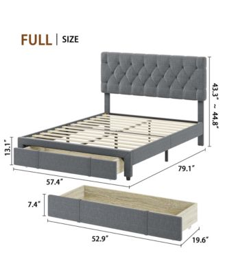 Full Size Bed Frame with 2 Storage Drawers, Upholstered Platform Bed Frame