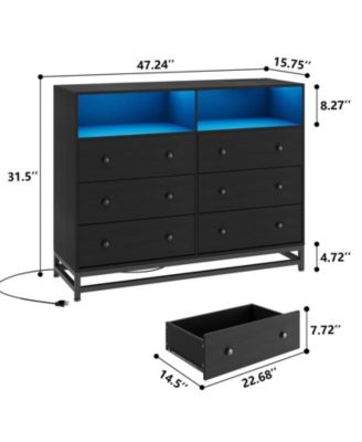 6 Drawer Dresser with LED Lights, Modern Large Capacity Storage Cabinet