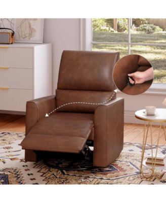 360°Swivel Rocking Recliner Chair, Glider Rocking Chair, Upholstered Faux Leather Reclining, Manual Recliner Chair with Lumbar Support, Nursery Rocker Recliner for Living Room, Bedroom, Beige