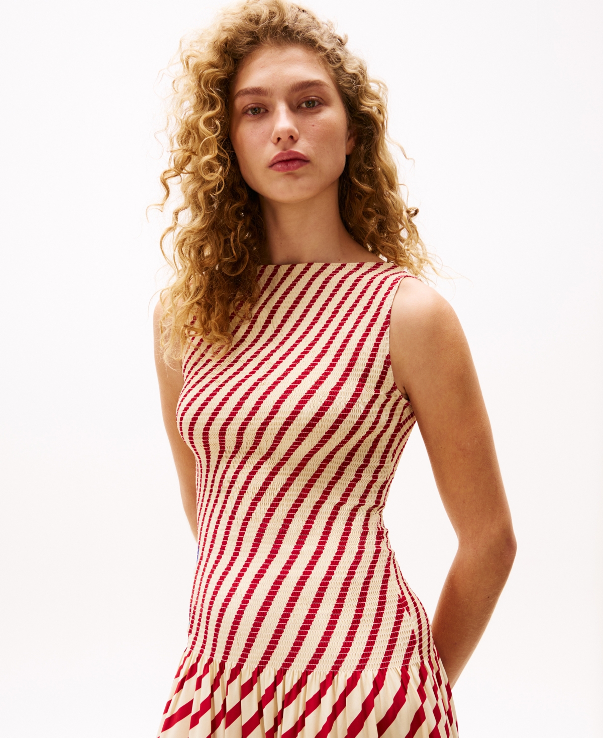 Tommy Hilfiger Sofia For Tommy Sleeveless Stripe Dress In Medium Red Stripe