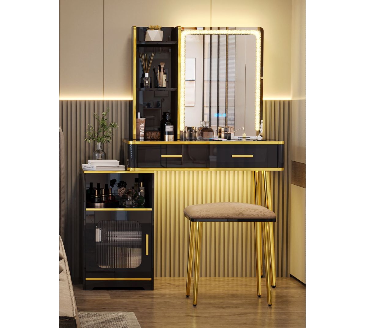 Vlsrka Vanity Makeup Desk with Mirror and Lights