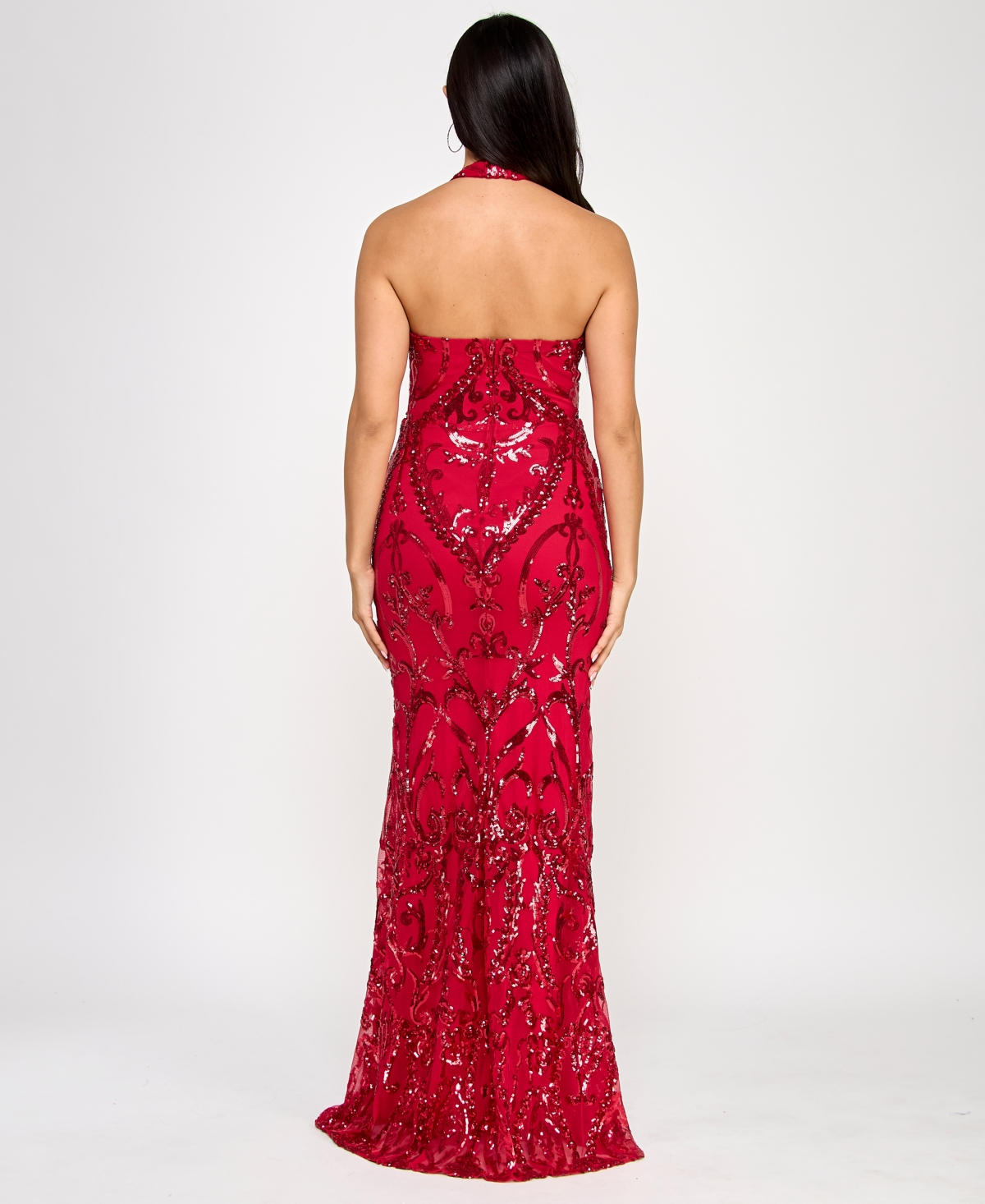 B Darlin Juniors' Sequined Halter-neck Evening Gown, Created For Macy's In Red,red
