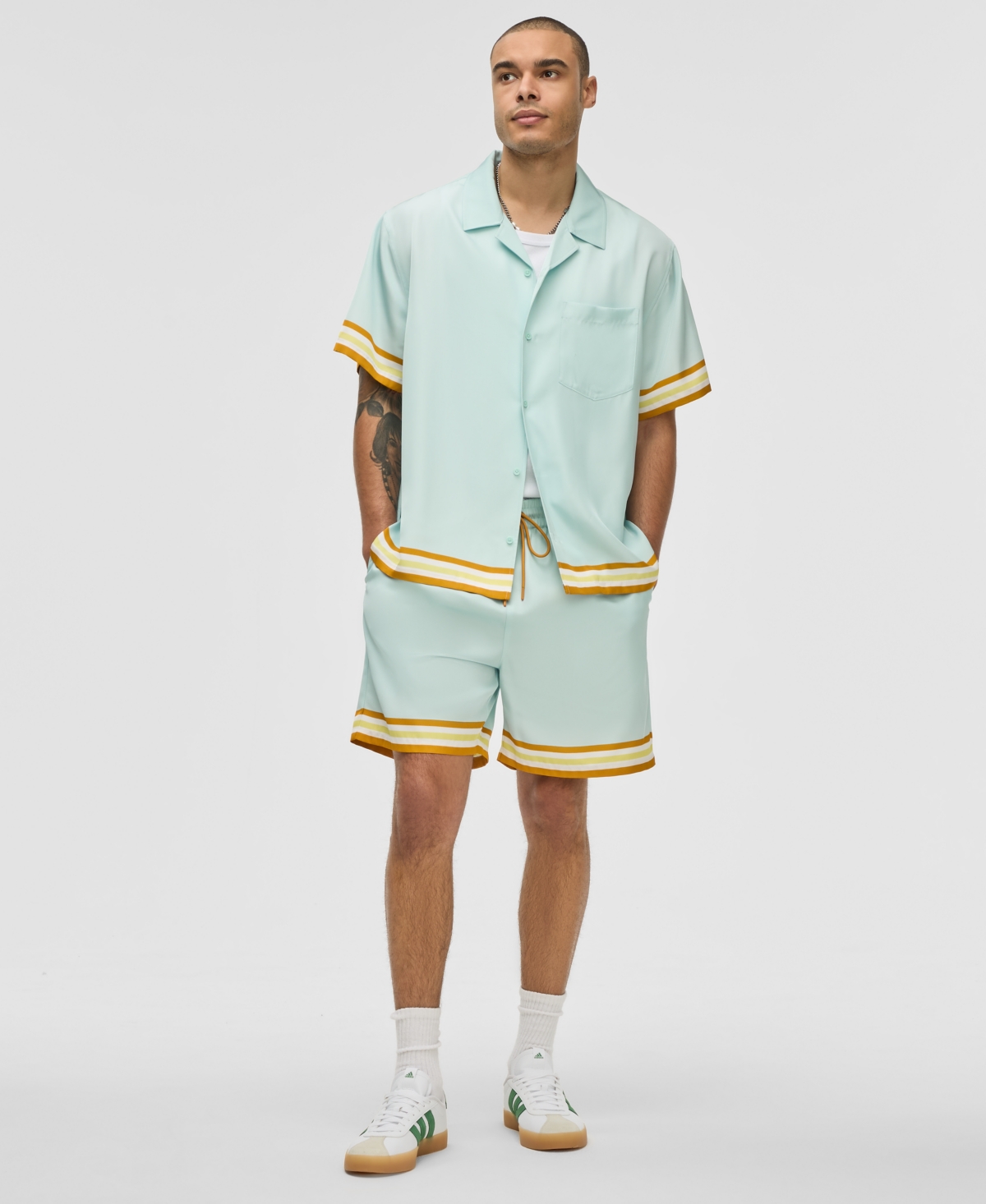 Mode of One Men's Twill Contrast-Trim Relaxed-Fit Camp Shirt, Exclusively at Macy's