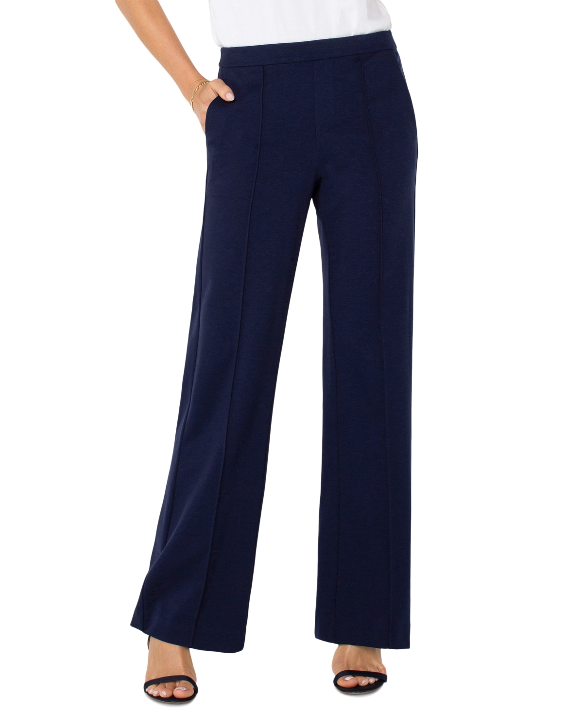 Liverpool Los Angeles Pleat Front Wide Leg Pants In Cadet Blue
