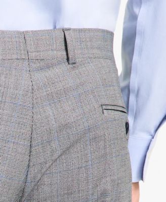 Men's Windowpane Wool-Blend Stretch Classic-Fit Suit Pants