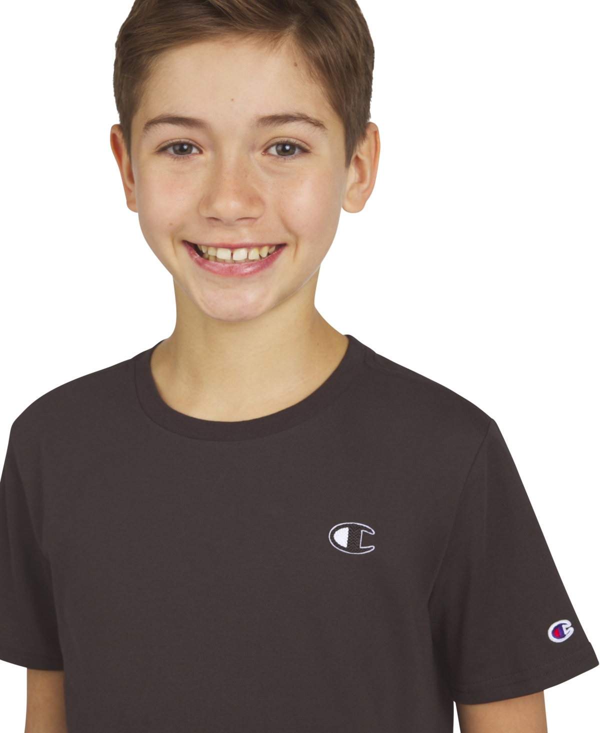 Champion Big Boys Patch Logo T-shirt In Brown