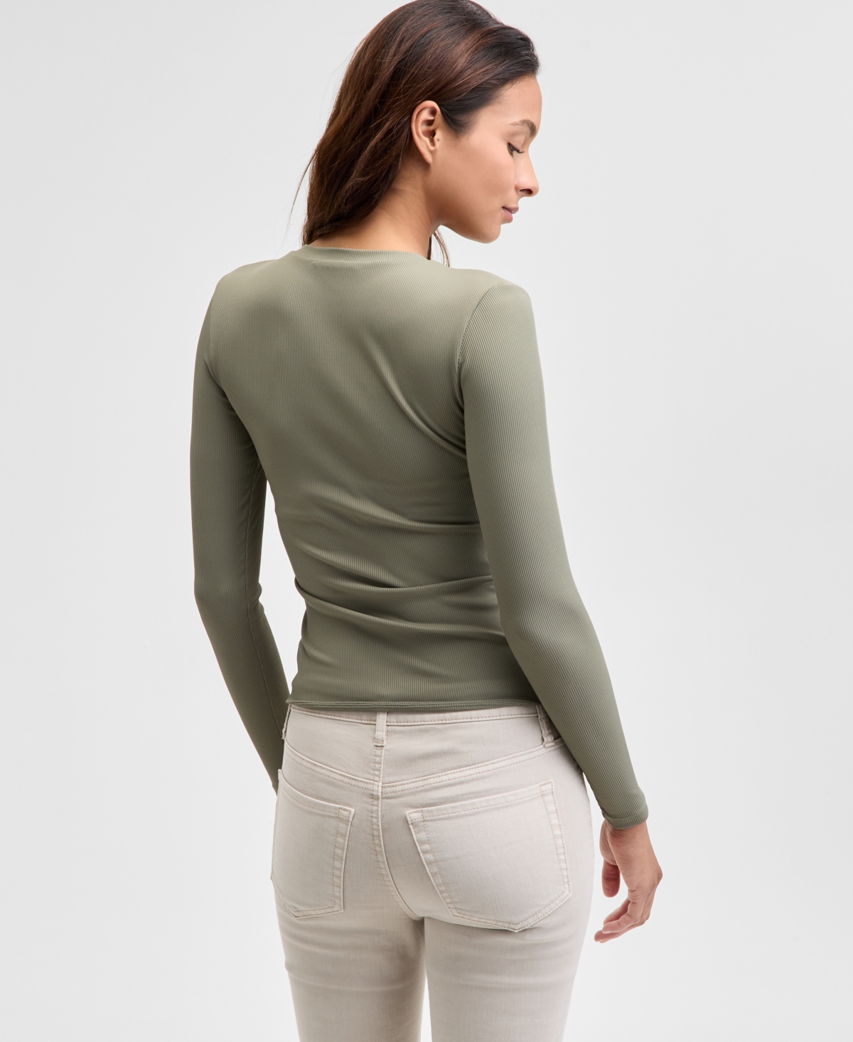 And Now This Women's Ribbed Henley-neck Long-sleeve Top, Created For Macy's In Crushed Oregano