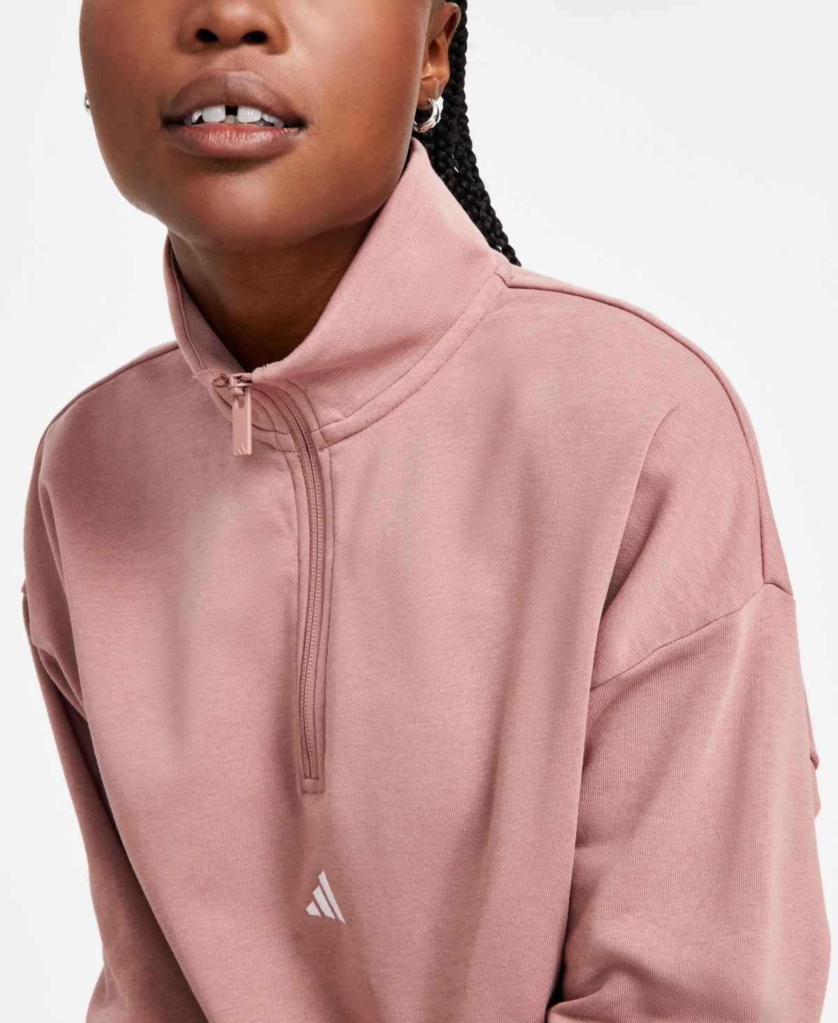 ADIDAS ORIGINALS WOMEN'S ESSENTIALS SMALL LOGO FRENCH TERRY QUARTER ZIP TOP