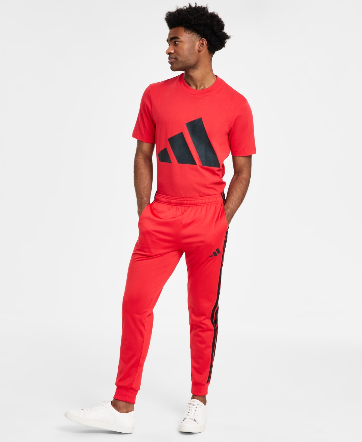adidas Men's Regular-Fit Tapered Stripe Track Pants - Ruby Red/blk