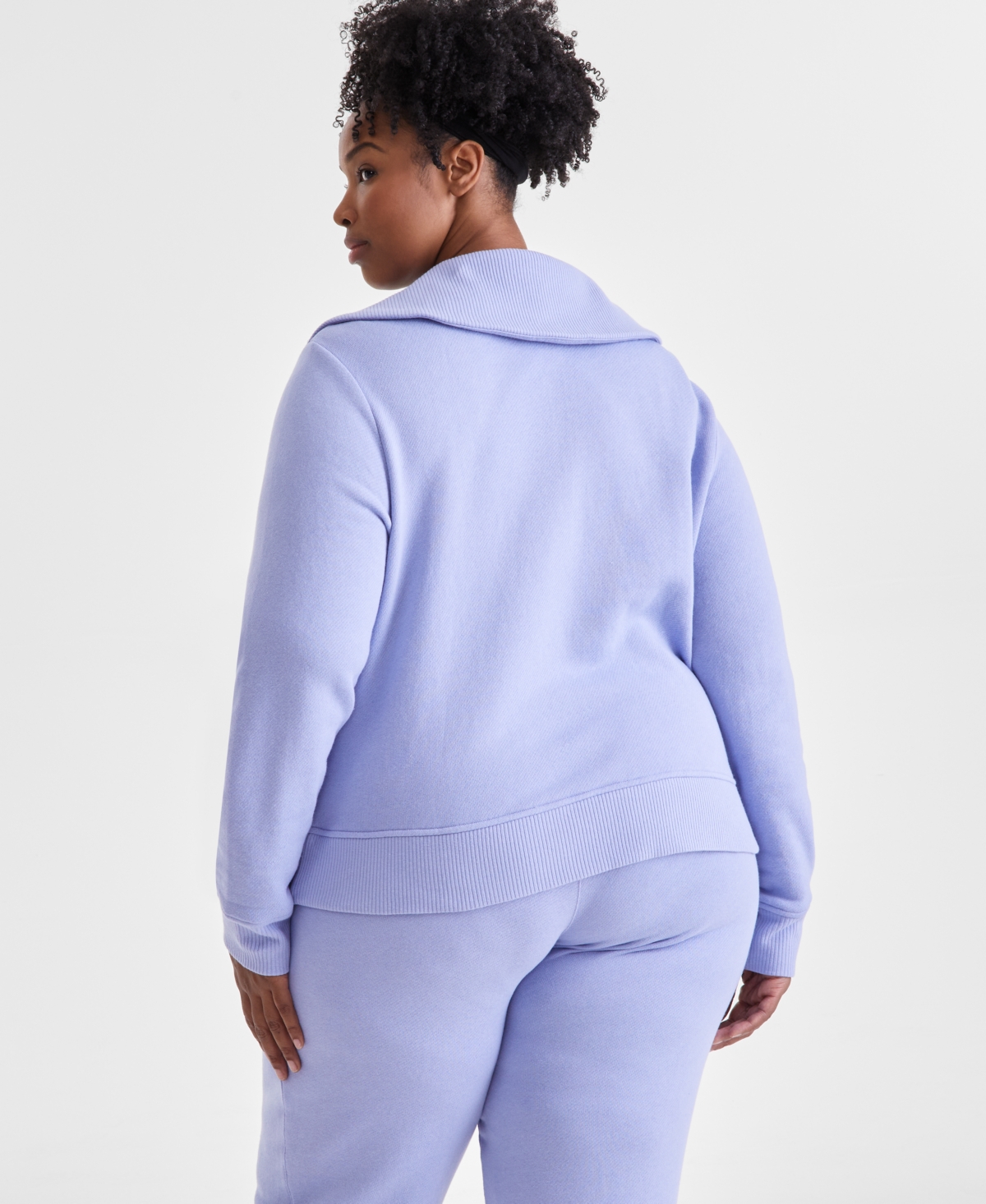 Id Ideology Plus Size Shawl-collar Quarter-zip Top, Exclusively At Macy's In Thistle Down