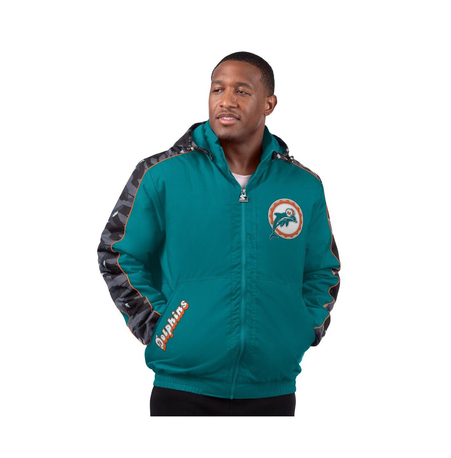 Мужская куртка Starter Aqua Miami Dolphins Thursday Night Gridiron Full-Zip Hoodie Jacket — фото 1