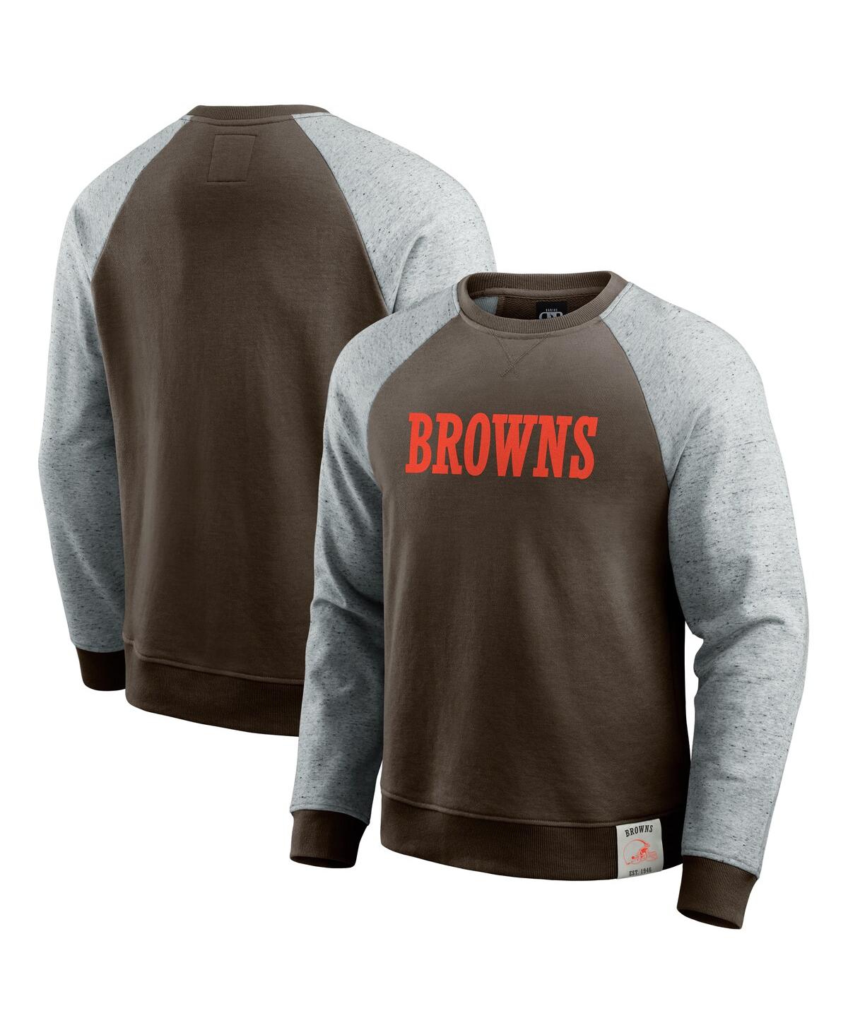 Men's Brown/Heather Gray Cleveland Browns Colorblock Pullover Sweatshirt - Brown, Heather Gray