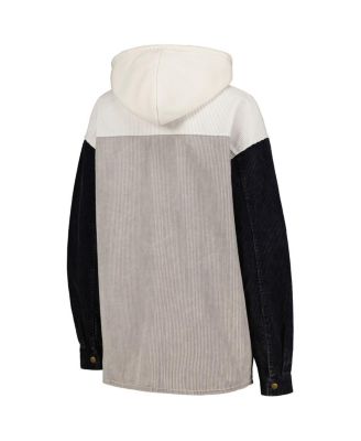 Women's Gray/Navy West Virginia Mountaineers Vintage Wash Corduroy Full-Snap Hooded Shacket