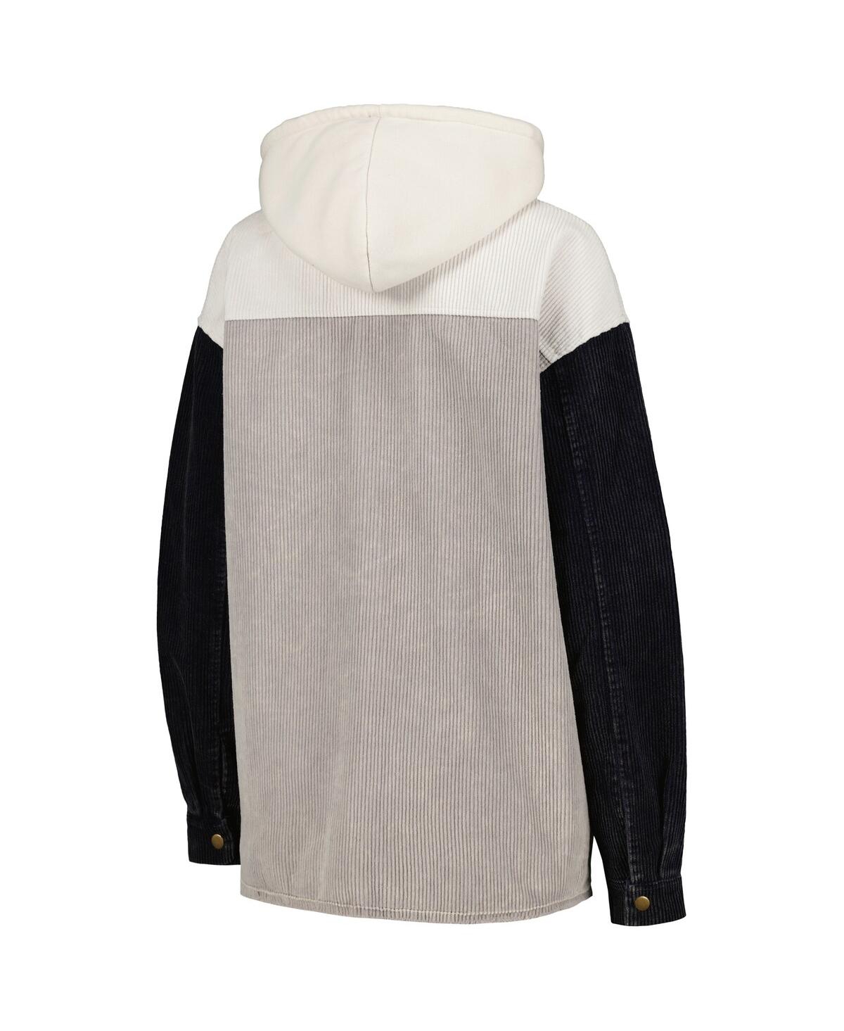 Gameday Couture Women's Gray/navy West Virginia Mountaineers Vintage Wash Corduroy Full-snap Hooded Shacket In Gray,navy